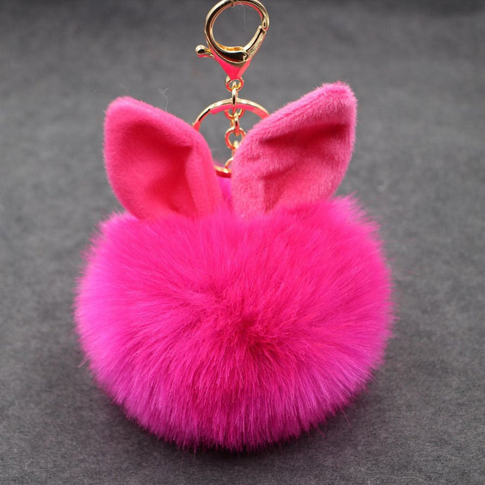 Wholesale Alloy Imitation Rabbit Hair Rabbit Ear Hair Ball Pom Pom Keychain JDC-KC-Zuge006 Keychains 祖格 Wholesale Jewelry JoyasDeChina Joyas De China