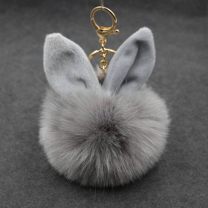 Wholesale Alloy Imitation Rabbit Hair Rabbit Ear Hair Ball Pom Pom Keychain JDC-KC-Zuge006 Keychains 祖格 Wholesale Jewelry JoyasDeChina Joyas De China