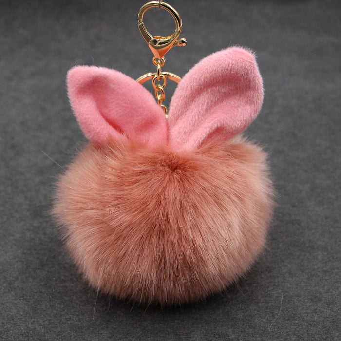 Wholesale Alloy Imitation Rabbit Hair Rabbit Ear Hair Ball Pom Pom Keychain JDC-KC-Zuge006 Keychains 祖格 Wholesale Jewelry JoyasDeChina Joyas De China