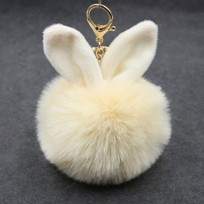 Wholesale Alloy Imitation Rabbit Hair Rabbit Ear Hair Ball Pom Pom Keychain JDC-KC-Zuge006 Keychains 祖格 beige / Wholesale Jewelry JoyasDeChina Joyas De China