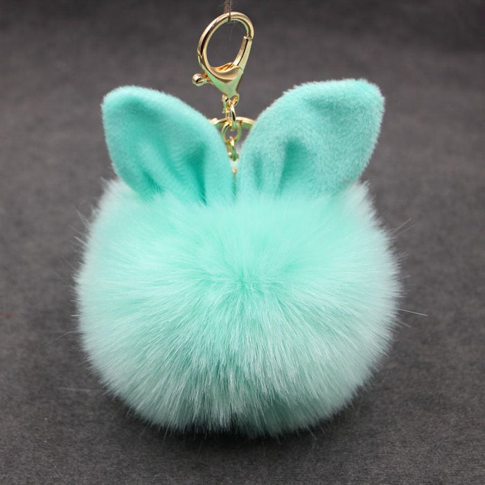 Wholesale Alloy Imitation Rabbit Hair Rabbit Ear Hair Ball Pom Pom Keychain JDC-KC-Zuge006 Keychains 祖格 Mint Green / Wholesale Jewelry JoyasDeChina Joyas De China