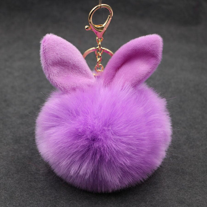 Wholesale Alloy Imitation Rabbit Hair Rabbit Ear Hair Ball Pom Pom Keychain JDC-KC-Zuge006 Keychains 祖格 purple / Wholesale Jewelry JoyasDeChina Joyas De China