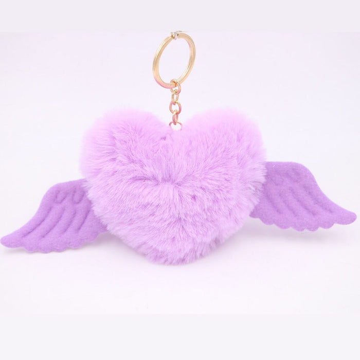 Wholesale Alloy Imitation Rex Rabbit Fur Heart Shaped Wings Fur Ball Pom Pom Keychain JDC-KC-Zuge015 Keychains 祖格 Wholesale Jewelry JoyasDeChina Joyas De China