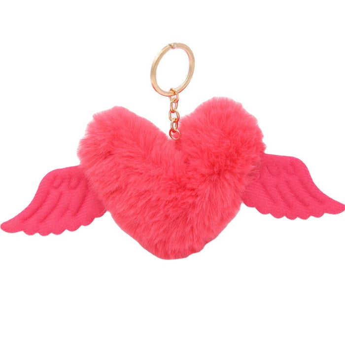 Wholesale Alloy Imitation Rex Rabbit Fur Heart Shaped Wings Fur Ball Pom Pom Keychain JDC-KC-Zuge015 Keychains 祖格 Wholesale Jewelry JoyasDeChina Joyas De China