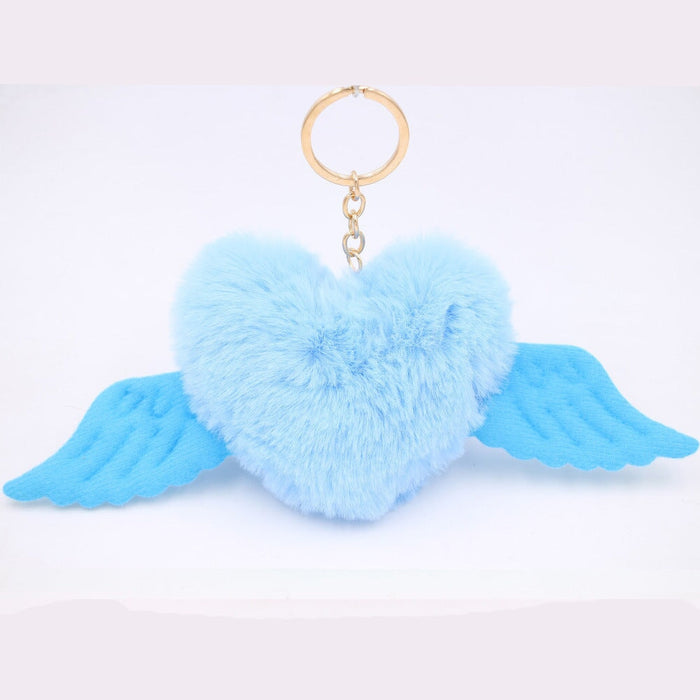 Wholesale Alloy Imitation Rex Rabbit Fur Heart Shaped Wings Fur Ball Pom Pom Keychain JDC-KC-Zuge015 Keychains 祖格 Wholesale Jewelry JoyasDeChina Joyas De China