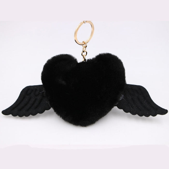 Wholesale Alloy Imitation Rex Rabbit Fur Heart Shaped Wings Fur Ball Pom Pom Keychain JDC-KC-Zuge015 Keychains 祖格 Wholesale Jewelry JoyasDeChina Joyas De China