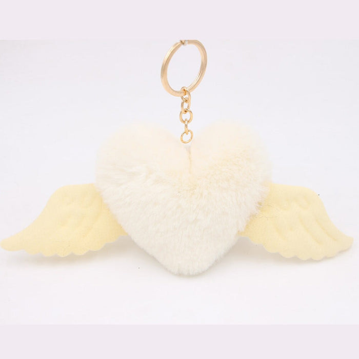 Wholesale Alloy Imitation Rex Rabbit Fur Heart Shaped Wings Fur Ball Pom Pom Keychain JDC-KC-Zuge015 Keychains 祖格 Wholesale Jewelry JoyasDeChina Joyas De China