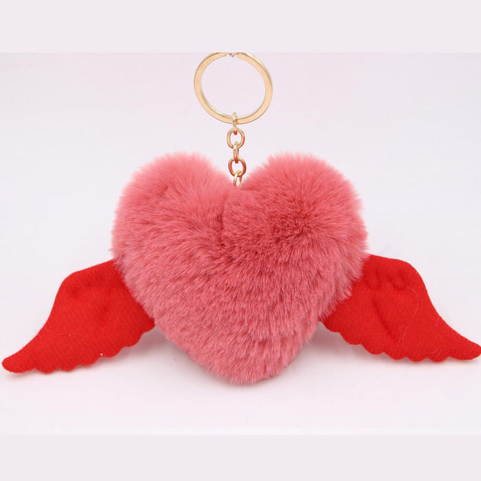 Wholesale Alloy Imitation Rex Rabbit Fur Heart Shaped Wings Fur Ball Pom Pom Keychain JDC-KC-Zuge015 Keychains 祖格 Wholesale Jewelry JoyasDeChina Joyas De China