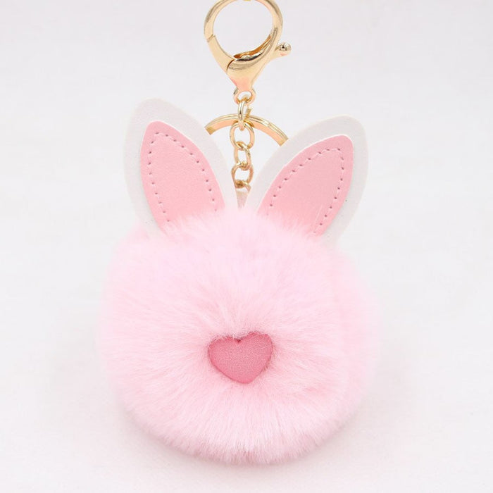 Wholesale Alloy Imitation Rex Rabbit Fur PU Leather Rabbit Ear Hair Ball Pom Pom Keychain JDC-KC-Zuge011 Keychains 祖格 light pink / Wholesale Jewelry JoyasDeChina Joyas De China