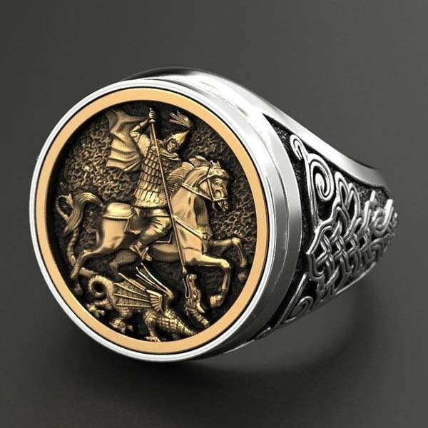 Wholesale Alloy Men's Ring St. George Portrait 925 Two Tone Plated JDC-RS-Hechen004 Rings 禾呈 A 6 Wholesale Jewelry JoyasDeChina Joyas De China