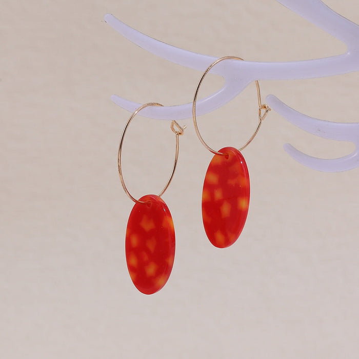 Wholesale Alloy Oval Acetate Earrings JDC-ES-Ruol009 Earrings 若龙 Red A11-1-2-5 Wholesale Jewelry JoyasDeChina Joyas De China