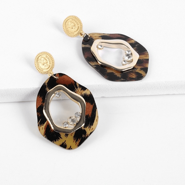 Wholesale Alloy Rhinestone Oval Leopard Acetate Earrings JDC-ES-Ruol008 Earrings 若龙 Wholesale Jewelry JoyasDeChina Joyas De China