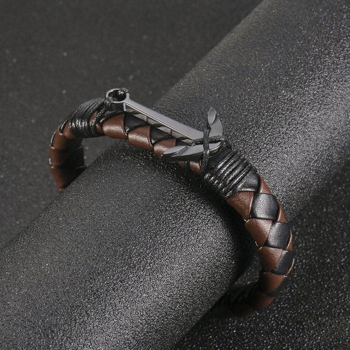 Wholesale Anchor Magnetic Titanium Steel Men Leather Bracelet JDC-BT-Yixin003 Bracelet 壹芯 Wholesale Jewelry JoyasDeChina Joyas De China