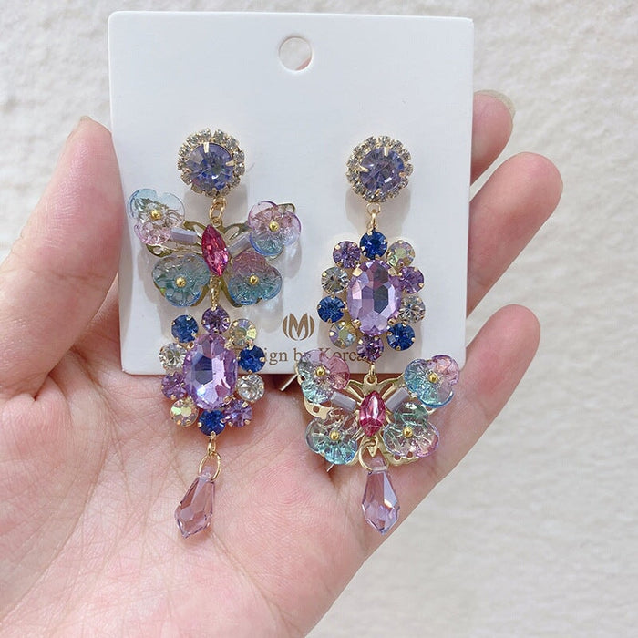 Wholesale Baroque Butterfly Amethyst Beaded Fancy Rhinestone Earrings 925 Silver Needle JDC-ES-JMENG001 Earrings 简梦 1 Wholesale Jewelry JoyasDeChina Joyas De China