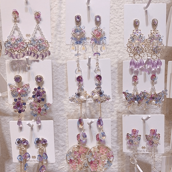 Wholesale Baroque Butterfly Amethyst Beaded Fancy Rhinestone Earrings 925 Silver Needle JDC-ES-JMENG001 Earrings 简梦 Wholesale Jewelry JoyasDeChina Joyas De China