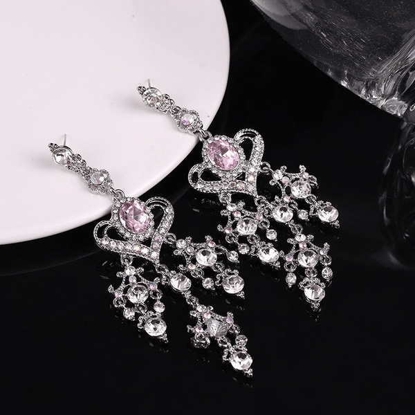 Wholesale Baroque Pink Crystal Heart Tassel Earrings JDC-ES-jw010 Earrings 佳伟 Wholesale Jewelry JoyasDeChina Joyas De China