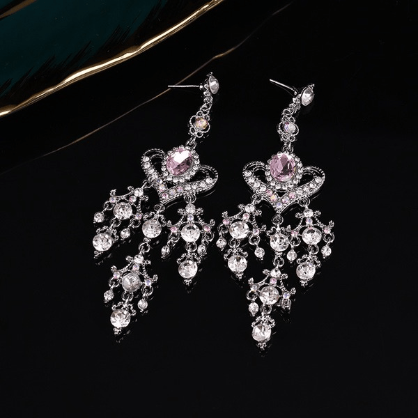 Wholesale Baroque Pink Crystal Heart Tassel Earrings JDC-ES-jw010 Earrings 佳伟 Wholesale Jewelry JoyasDeChina Joyas De China