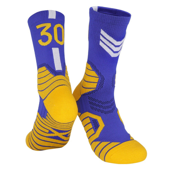 Wholesale Basketball Socks Polyester High Elastic Silk Long Mid Tube Sports Socks JDC-SK-LingTu008 Sock 领途 blue white No.30 39-44 Wholesale Jewelry JoyasDeChina Joyas De China