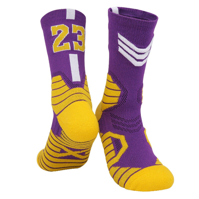 Wholesale Basketball Socks Polyester High Elastic Silk Long Mid Tube Sports Socks JDC-SK-LingTu008 Sock 领途 Purple and White No.23 39-44 Wholesale Jewelry JoyasDeChina Joyas De China