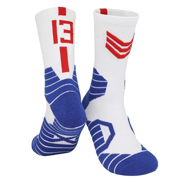 Wholesale Basketball Socks Polyester High Elastic Silk Long Mid Tube Sports Socks JDC-SK-LingTu008 Sock 领途 White and Blue No.13 39-44 Wholesale Jewelry JoyasDeChina Joyas De China