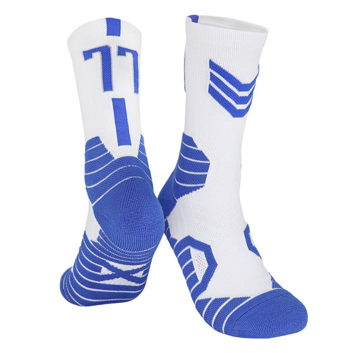 Wholesale Basketball Socks Polyester High Elastic Silk Long Mid Tube Sports Socks JDC-SK-LingTu008 Sock 领途 White and Blue No.77 39-44 Wholesale Jewelry JoyasDeChina Joyas De China