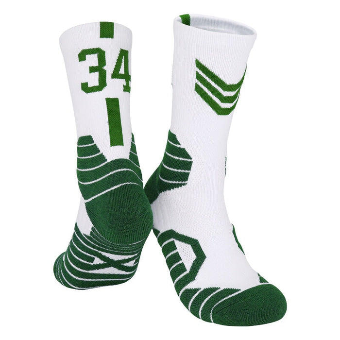 Wholesale Basketball Socks Polyester High Elastic Silk Long Mid Tube Sports Socks JDC-SK-LingTu008 Sock 领途 White and Green No.34 39-44 Wholesale Jewelry JoyasDeChina Joyas De China