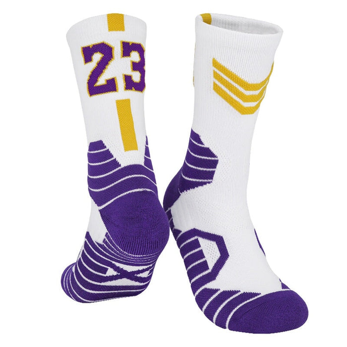 Wholesale Basketball Socks Polyester High Elastic Silk Long Mid Tube Sports Socks JDC-SK-LingTu008 Sock 领途 White and Yellow No.23 39-44 Wholesale Jewelry JoyasDeChina Joyas De China