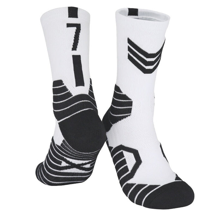 Wholesale Basketball Socks Polyester High Elastic Silk Long Mid Tube Sports Socks JDC-SK-LingTu008 Sock 领途 white black No.7 39-44 Wholesale Jewelry JoyasDeChina Joyas De China