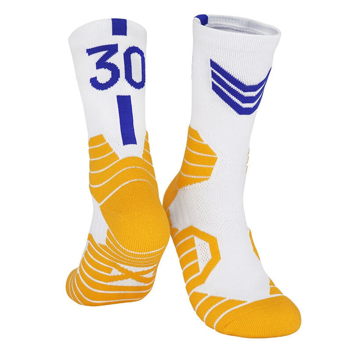 Wholesale Basketball Socks Polyester High Elastic Silk Long Mid Tube Sports Socks JDC-SK-LingTu008 Sock 领途 white blue No.30 39-44 Wholesale Jewelry JoyasDeChina Joyas De China