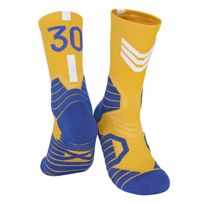 Wholesale Basketball Socks Polyester High Elastic Silk Long Mid Tube Sports Socks JDC-SK-LingTu008 Sock 领途 Yellow and White No.30 39-44 Wholesale Jewelry JoyasDeChina Joyas De China