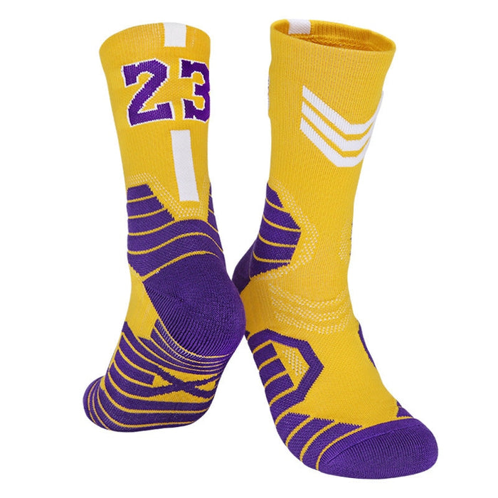 Wholesale Basketball Socks Polyester High Elastic Silk Long Mid Tube Sports Socks JDC-SK-LingTu008 Sock 领途 Yellow White No. 23 39-44 Wholesale Jewelry JoyasDeChina Joyas De China