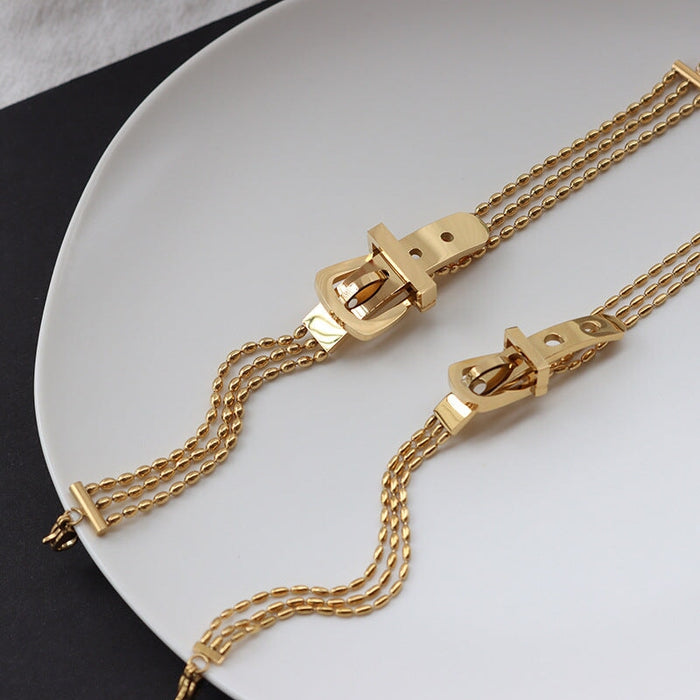 Wholesale Belt Buckle Rice Bead Chain 18k Gold Titanium Steel Bracelet JDC-BT-XYi003 Bracelet 鑫艺 Wholesale Jewelry JoyasDeChina Joyas De China