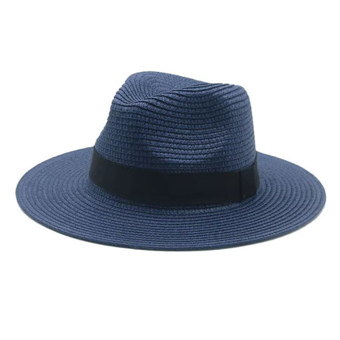 Wholesale Black Belt Outdoor Beach Straw Hat JDC-FH-Guanchuan003 Fashionhat 冠川 navy M(56-58cm) Wholesale Jewelry JoyasDeChina Joyas De China