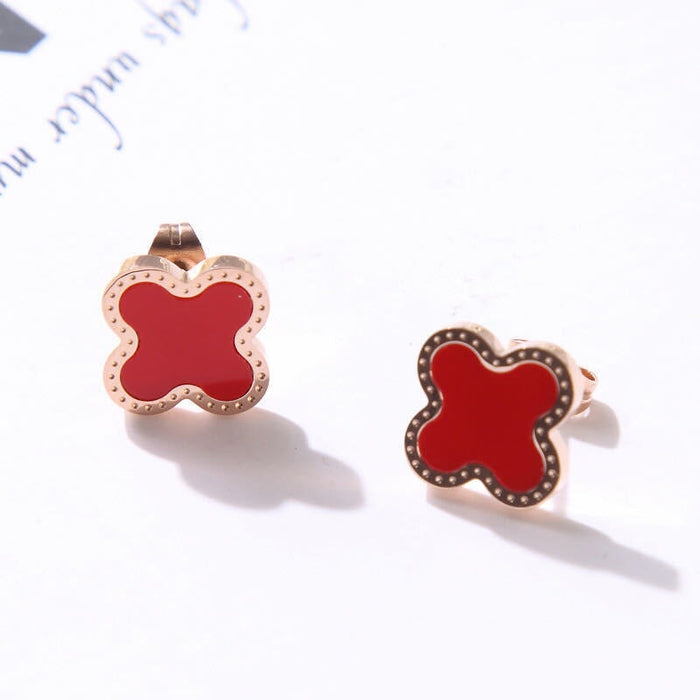 Wholesale Black Clover Titanium Steel Stud Earrings (F)JDC-ES-Kucai002 Earrings 酷彩 6603red Wholesale Jewelry JoyasDeChina Joyas De China