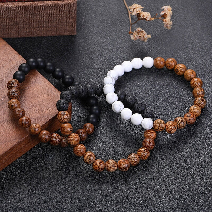 Wholesale Black Frosted Stone Wood Bead Bracelet JDC-BT-Pfei006 Bracelet 璞菲 Wholesale Jewelry JoyasDeChina Joyas De China