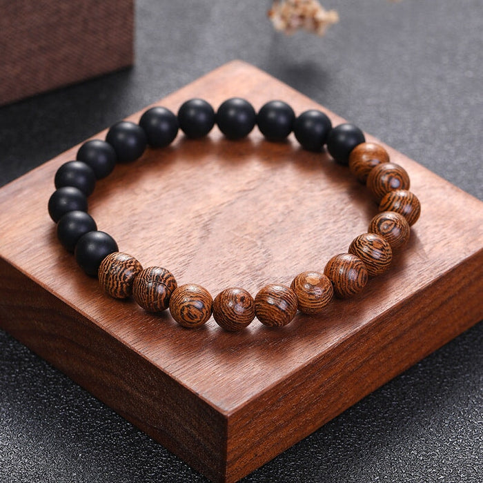 Wholesale Black Frosted Stone Wood Bead Bracelet JDC-BT-Pfei006 Bracelet 璞菲 black Wholesale Jewelry JoyasDeChina Joyas De China