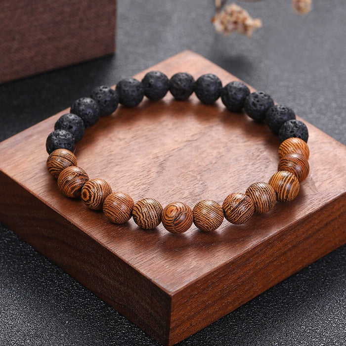 Wholesale Black Frosted Stone Wood Bead Bracelet JDC-BT-Pfei006 Bracelet 璞菲 Volcanic stone Wholesale Jewelry JoyasDeChina Joyas De China