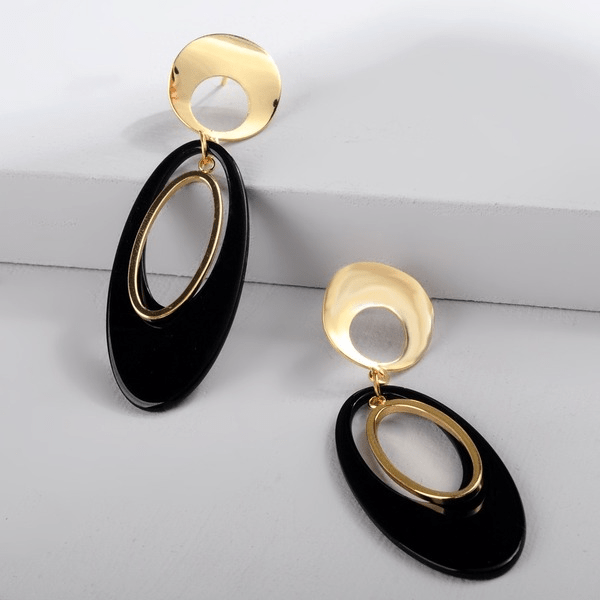 Wholesale Black Geometric Acrylic Oval Earrings JDC-ES-Ruol015 Earrings 若龙 Wholesale Jewelry JoyasDeChina Joyas De China