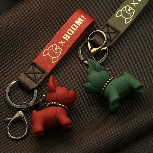 Wholesale black resin puppy french bulldog bronzing leather rope keychain JDC-KC-Gongz013 Keychains 宫泽 Wholesale Jewelry JoyasDeChina Joyas De China