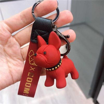 Wholesale black resin puppy french bulldog bronzing leather rope keychain JDC-KC-Gongz013 Keychains 宫泽 Wholesale Jewelry JoyasDeChina Joyas De China