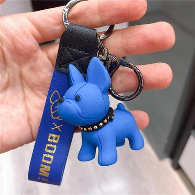 Wholesale black resin puppy french bulldog bronzing leather rope keychain JDC-KC-Gongz013 Keychains 宫泽 Wholesale Jewelry JoyasDeChina Joyas De China