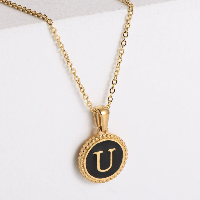 Wholesale black stainless steel gold-plated letter necklace JDC-NE-Aimi014 Necklaces 爱米萝 Wholesale Jewelry JoyasDeChina Joyas De China