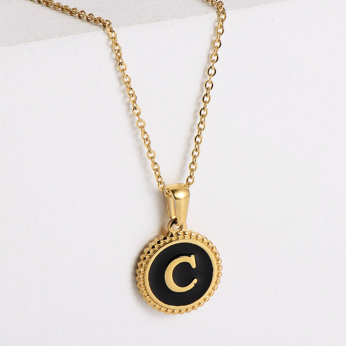 Wholesale black stainless steel gold-plated letter necklace JDC-NE-Aimi014 Necklaces 爱米萝 Wholesale Jewelry JoyasDeChina Joyas De China