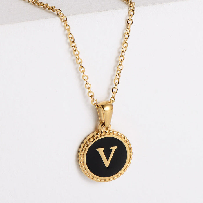 Wholesale black stainless steel gold-plated letter necklace JDC-NE-Aimi014 Necklaces 爱米萝 Wholesale Jewelry JoyasDeChina Joyas De China