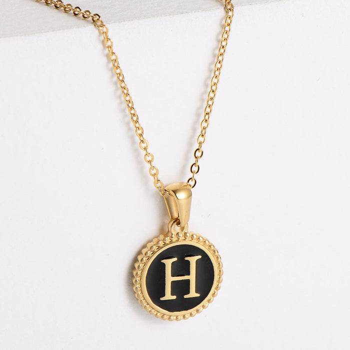 Wholesale black stainless steel gold-plated letter necklace JDC-NE-Aimi014 Necklaces 爱米萝 H Wholesale Jewelry JoyasDeChina Joyas De China