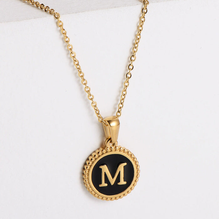 Wholesale black stainless steel gold-plated letter necklace JDC-NE-Aimi014 Necklaces 爱米萝 M Wholesale Jewelry JoyasDeChina Joyas De China