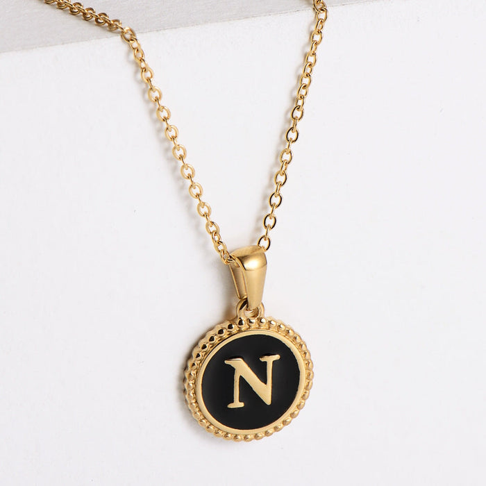 Wholesale black stainless steel gold-plated letter necklace JDC-NE-Aimi014 Necklaces 爱米萝 N Wholesale Jewelry JoyasDeChina Joyas De China