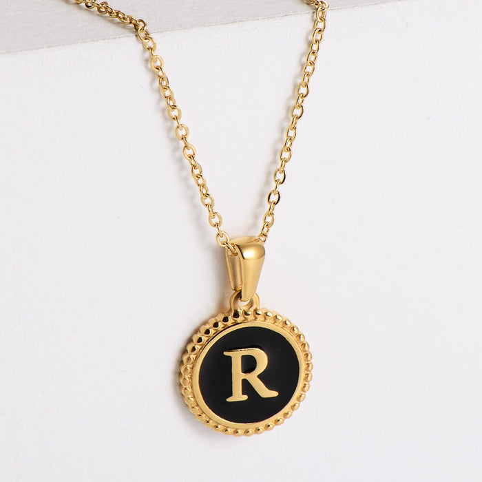 Wholesale black stainless steel gold-plated letter necklace JDC-NE-Aimi014 Necklaces 爱米萝 R Wholesale Jewelry JoyasDeChina Joyas De China