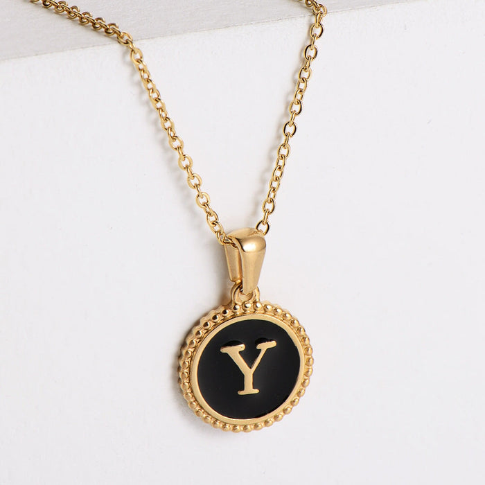 Wholesale black stainless steel gold-plated letter necklace JDC-NE-Aimi014 Necklaces 爱米萝 Y Wholesale Jewelry JoyasDeChina Joyas De China