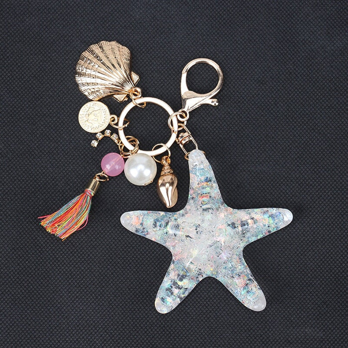 Wholesale blue crystal keychain JDC-KC-Pengl007 Keychains 鹏磊 Starfish Pendant OPP bag Wholesale Jewelry JoyasDeChina Joyas De China